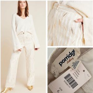 Anthropologie gold leaf stripe trousers 6